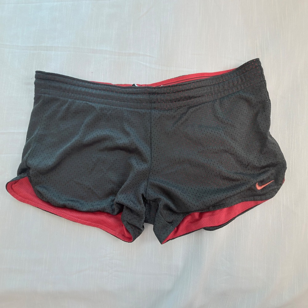 Nike Dri-FIT Mesh Running Shorts Women XS Grey Red Excellent Athletic Gym